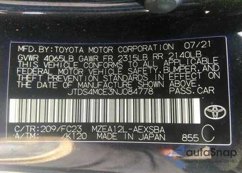 2022 Toyota Corolla Se z USA, uszkodzony, nr VIN JTDS4MCE3NJ084778